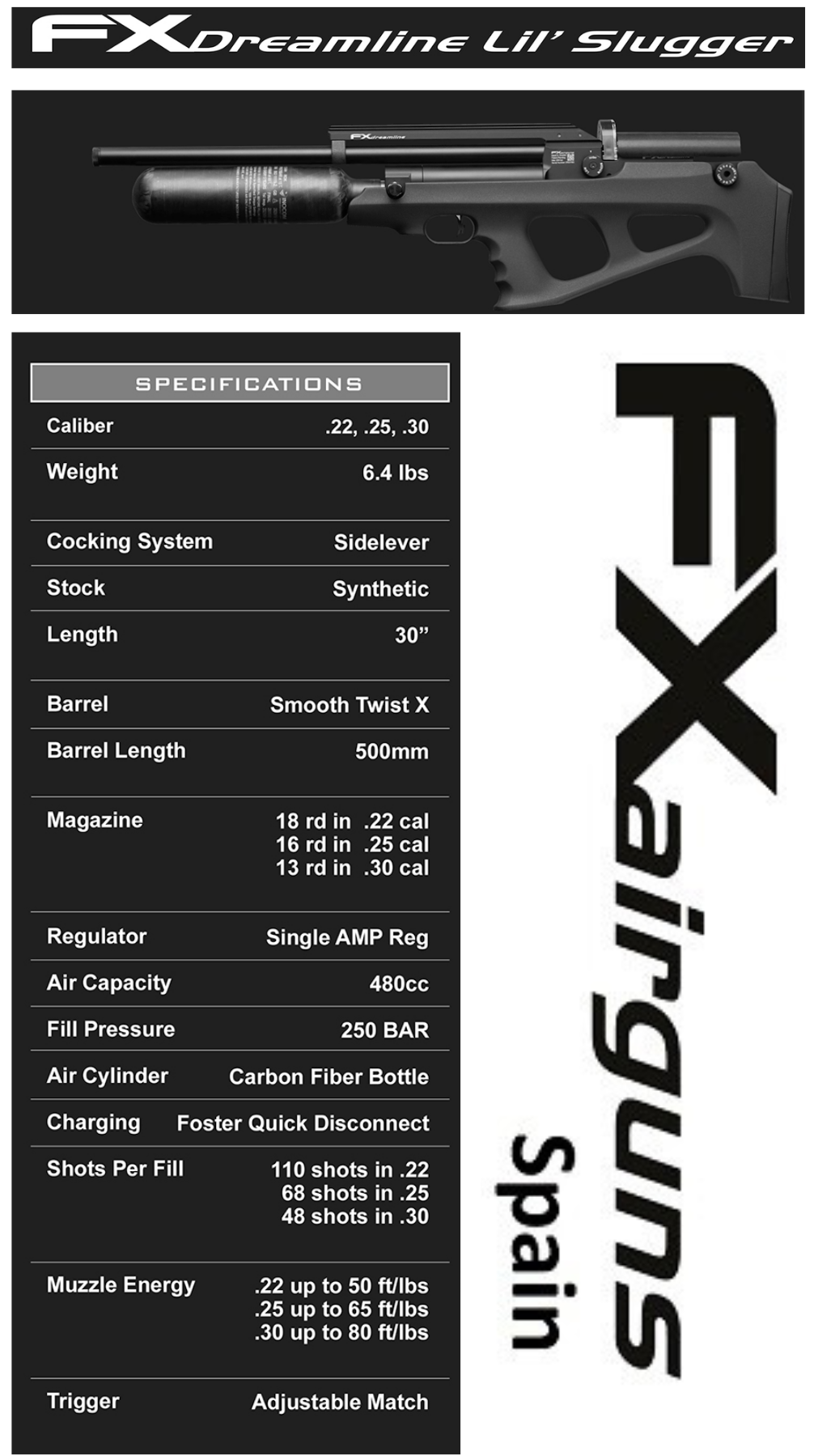 Características de la carabina de aire: FX Dreamline Lil´ Slugger de FX Airguns